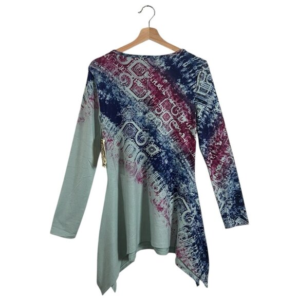 ONE WORLD Brushed Knit Tunic Top Sizes XS S Medium Studded Sharkbite Hi Low Hem - Picture 3 of 10